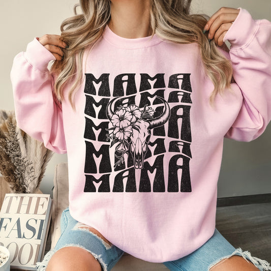 Bull Skull Mama Crew Sweatshirt