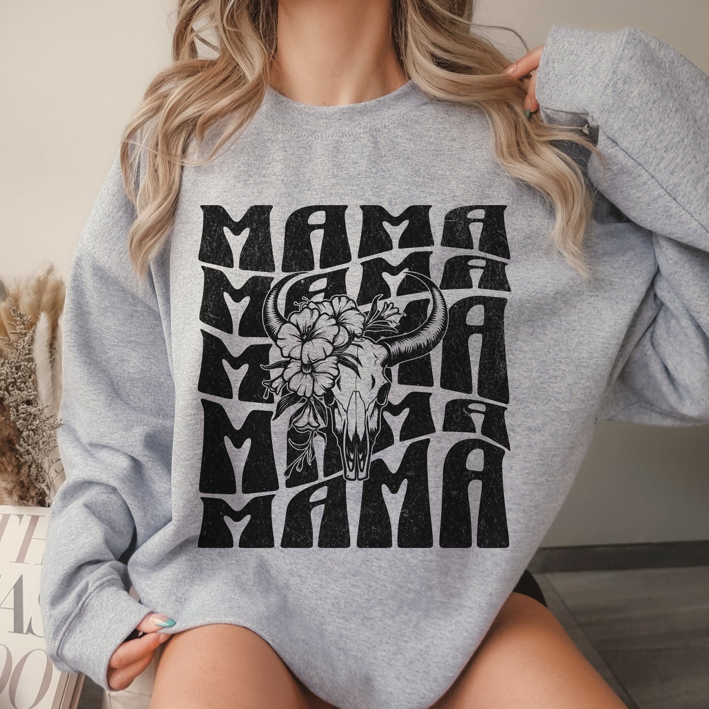 Bull Skull Mama Crew Sweatshirt