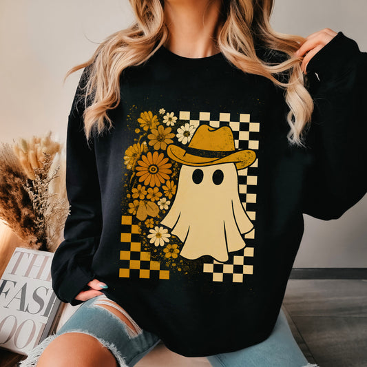 Checker Floral Cowboy Ghost Sweatshirt