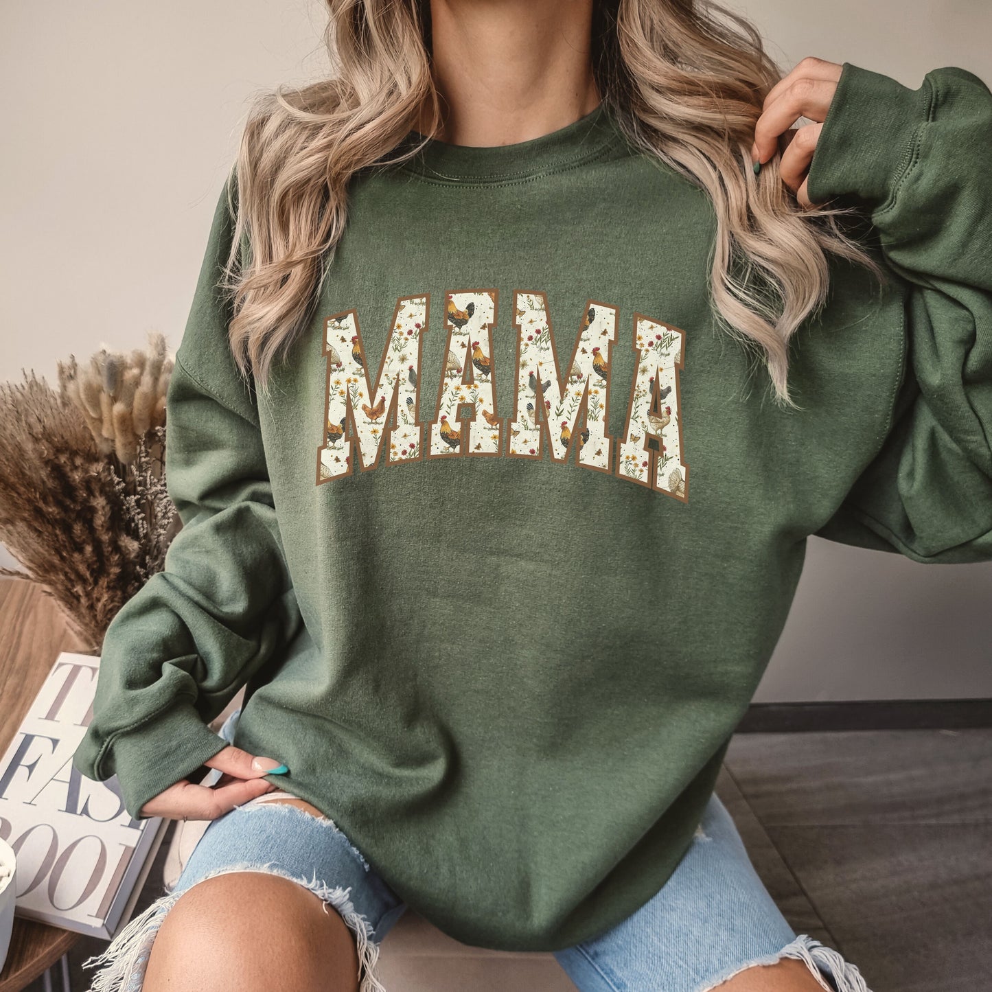 Cottage Core Chickens Mama Crew Sweatshirt