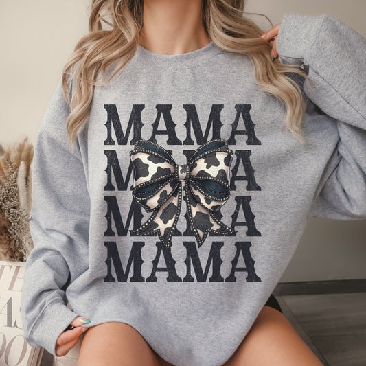 Cowhide Bow Mama Crew Sweatshirt