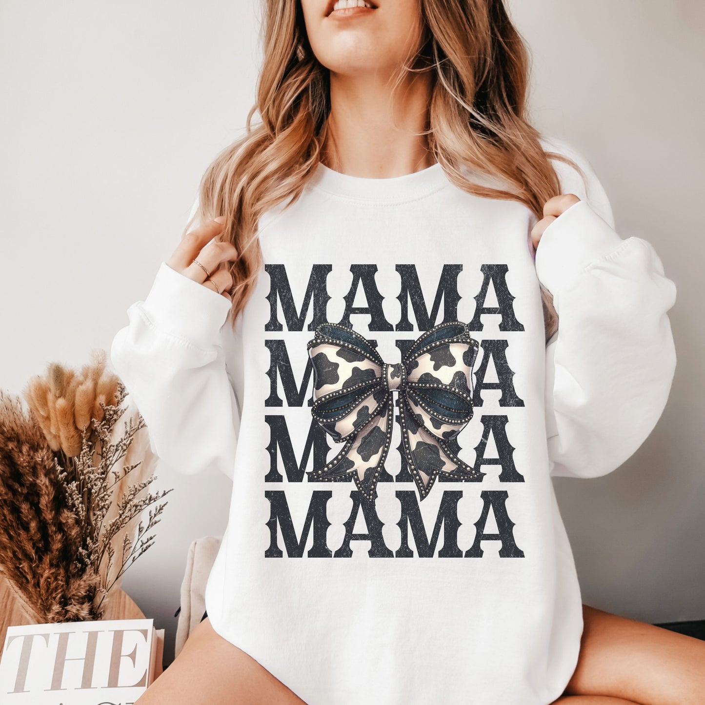 Cowhide Bow Mama Crew Sweatshirt