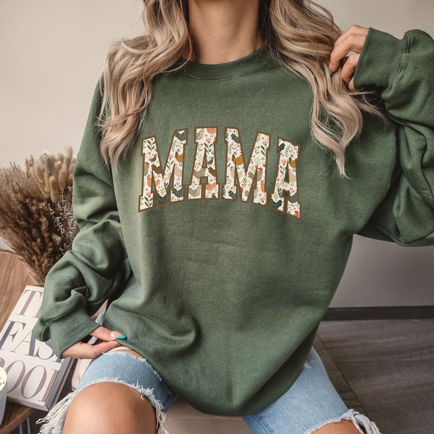 Floral Chickens Mama Crew Sweatshirt