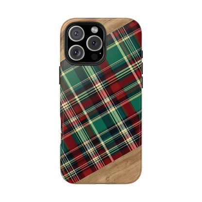 Country Christmas Plaid and Wood Phone Case