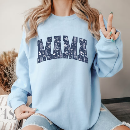 Navy Floral Boots Mama Crew Sweatshirt
