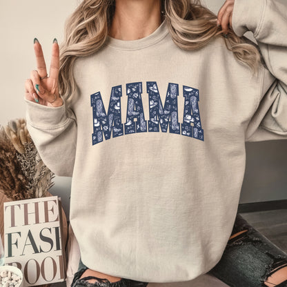 Navy Floral Boots Mama Crew Sweatshirt