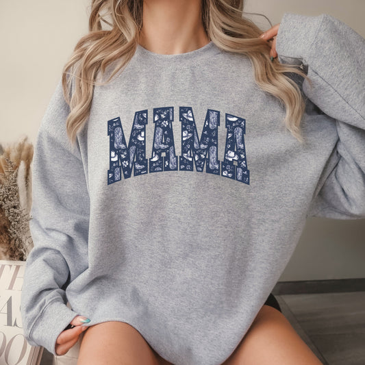 Navy Floral Boots Mama Crew Sweatshirt