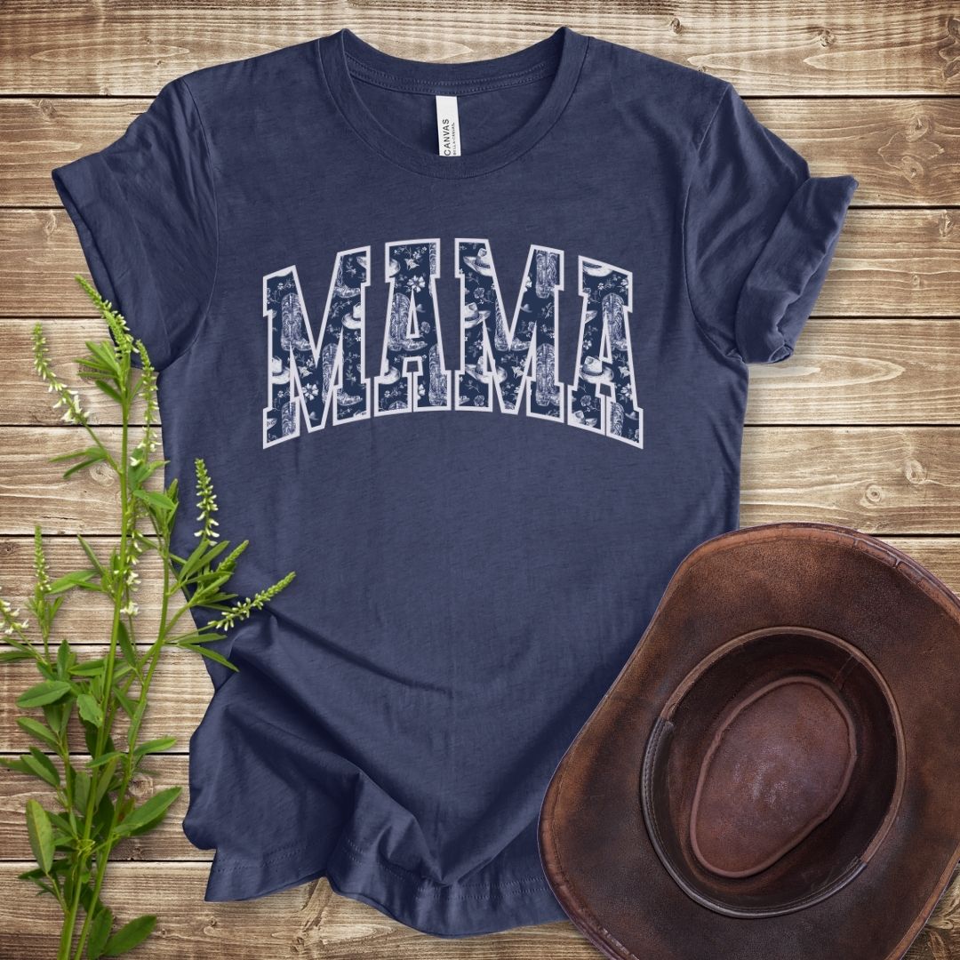 Navy Floral Boots Mama T-shirt