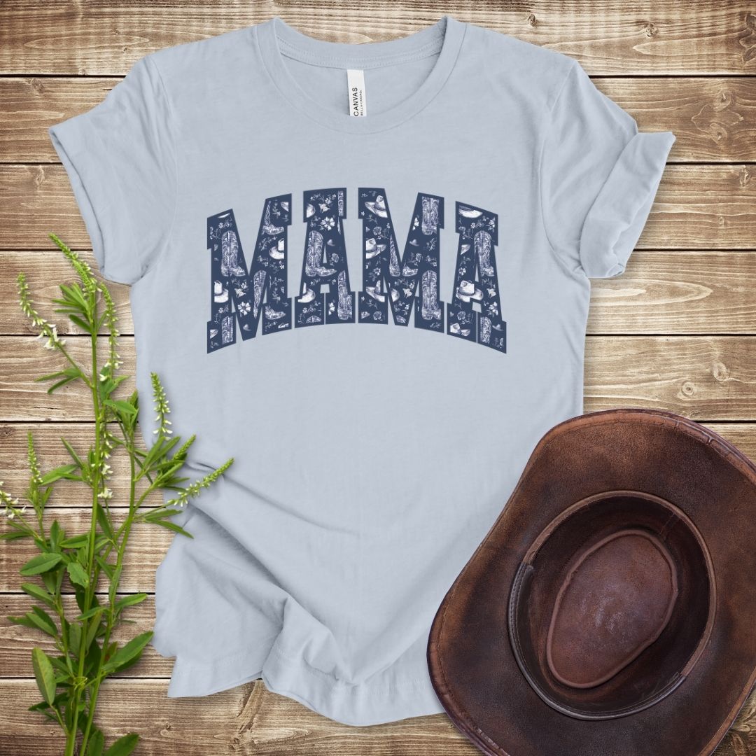 Navy Floral Boots Mama T-shirt