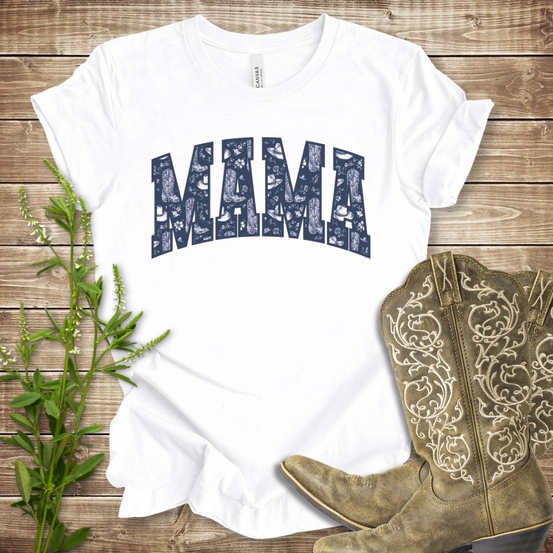Navy Floral Boots Mama T-shirt
