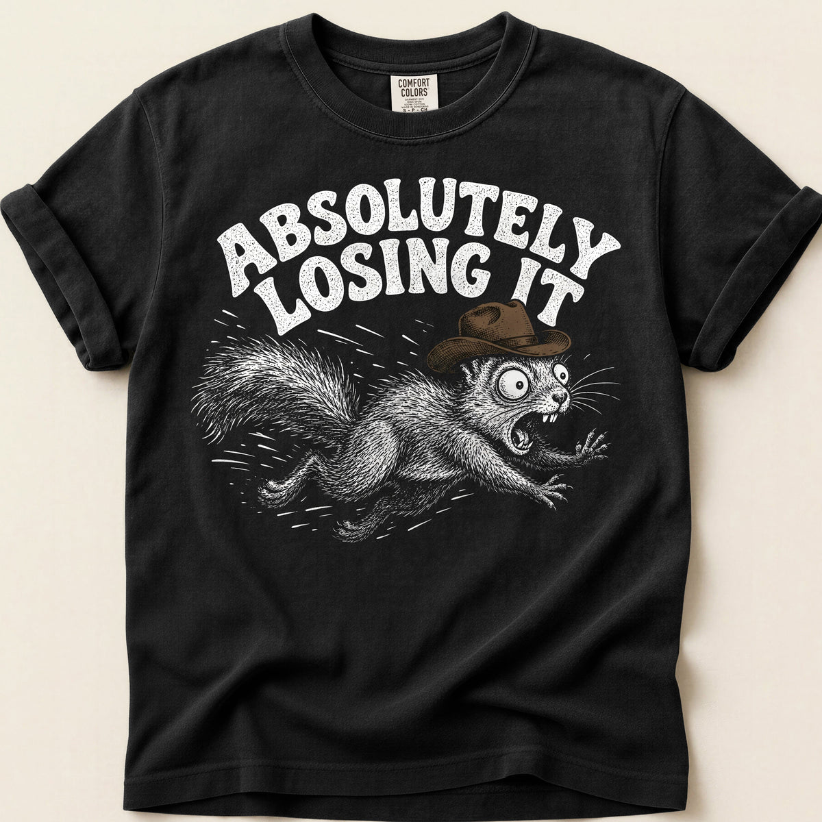 Absolutely Losing It Squirrel T-shirt on Black