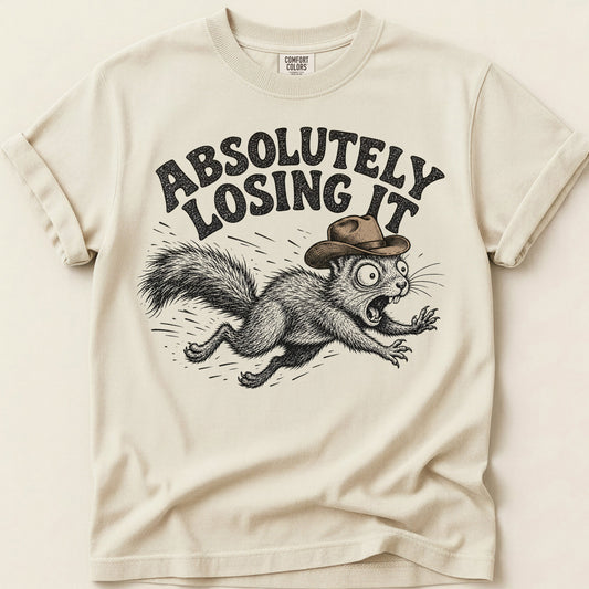 Absolutely Losing It Squirrel T-shirt on Ivory