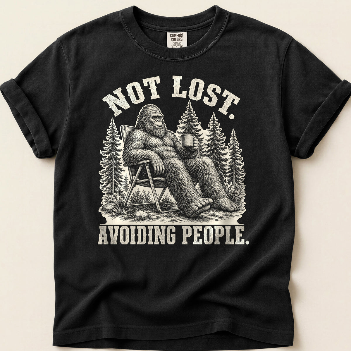 Avoiding People Bigfoot T-shirt on Black