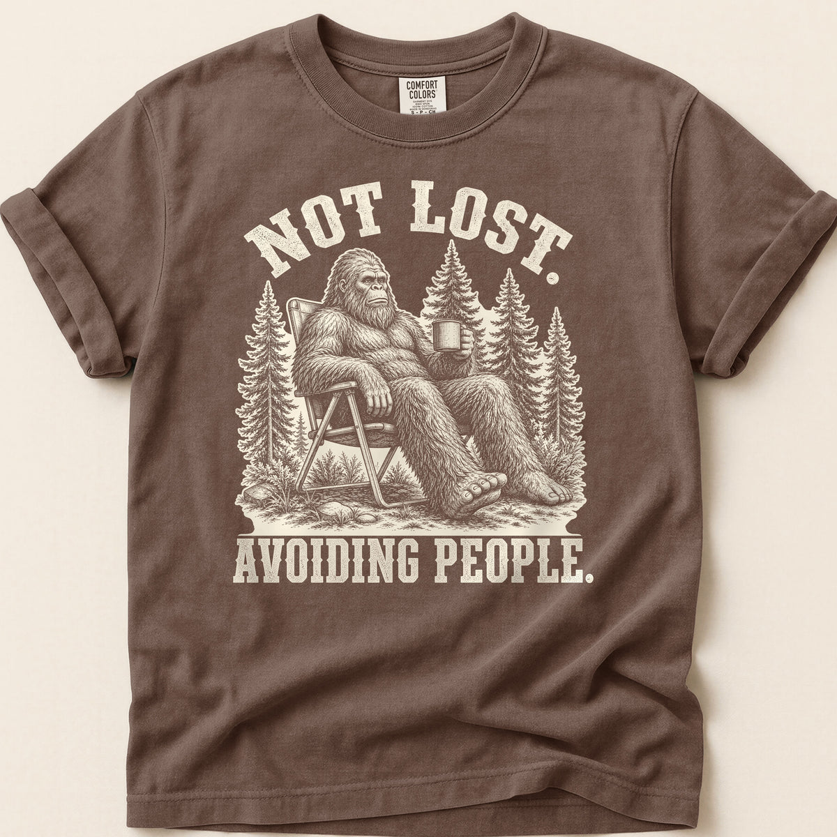 Avoiding People Bigfoot T-shirt on Espresso