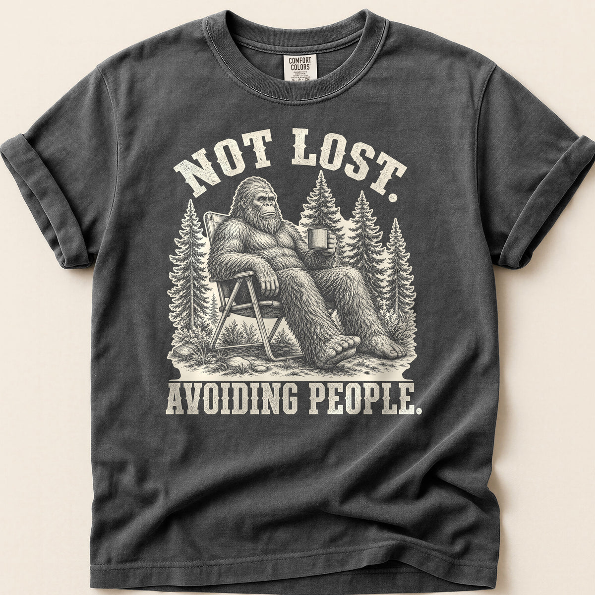 Avoiding People Bigfoot T-shirt on Pepper