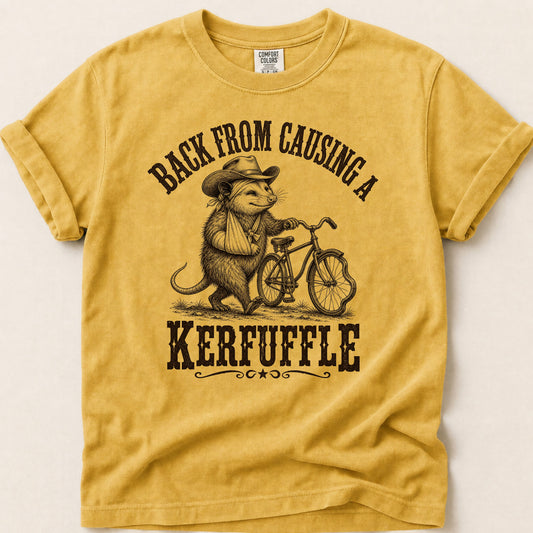 Back From Kerfuffle T-shirt on Mustard