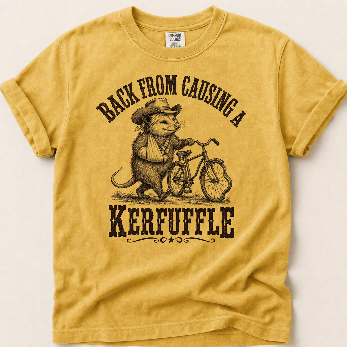 Back From Kerfuffle T-shirt on Mustard