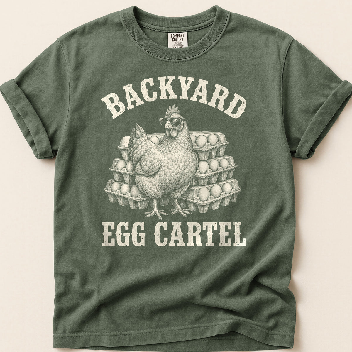 Backyard Egg Cartel T-shirt on Moss