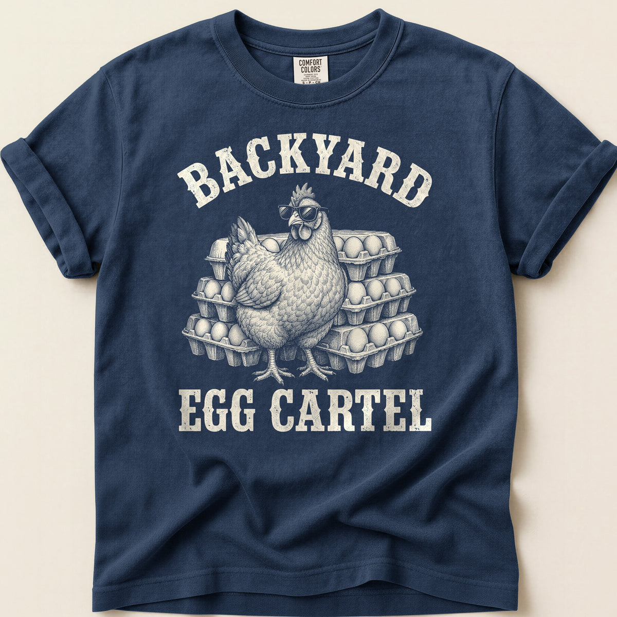 Backyard Egg Cartel T-shirt on Navy