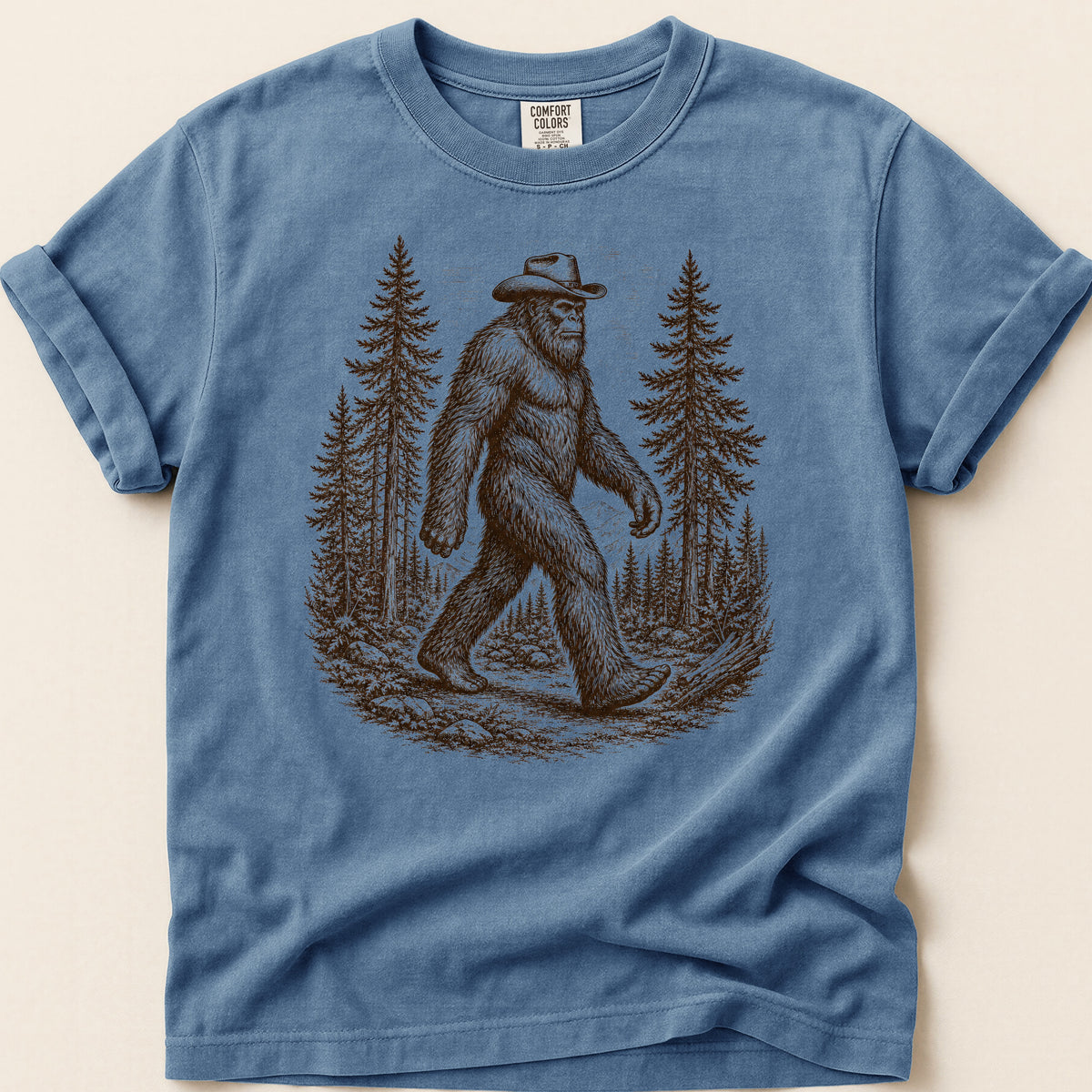Bigfoot Portrait T-shirt on Blue Jean
