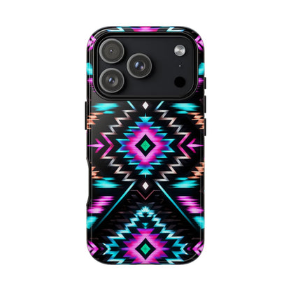 Black Neon Aztec Rug Tough Case - iPhone 18 Pro