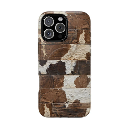 Brown Wooden Cowhide Magnetic Case