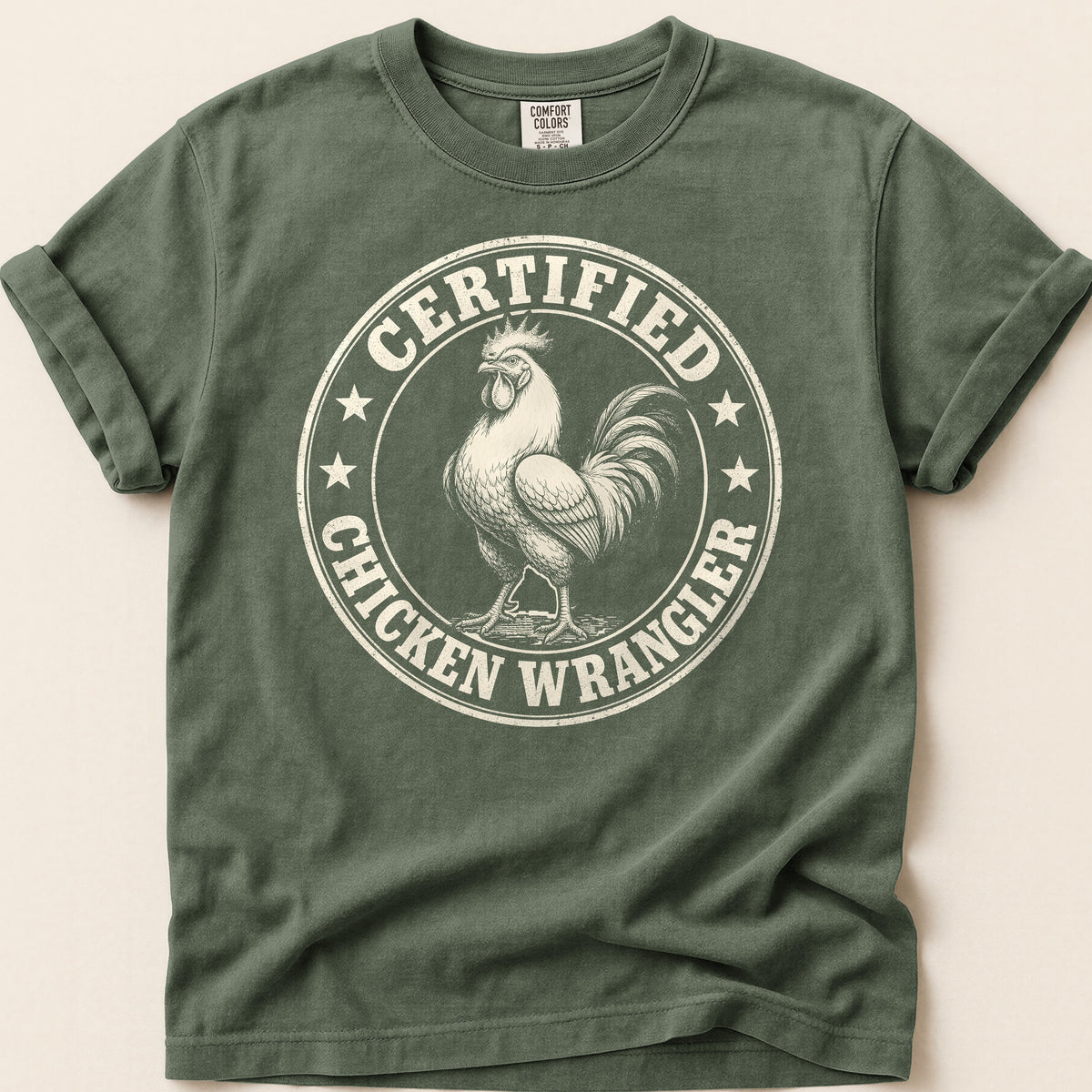Chicken Wrangler T-shirt on Moss