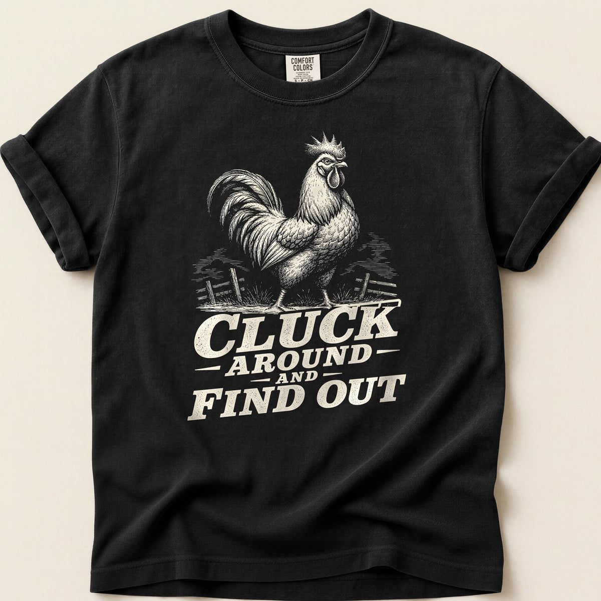 Cluck Around T-shirt on Black