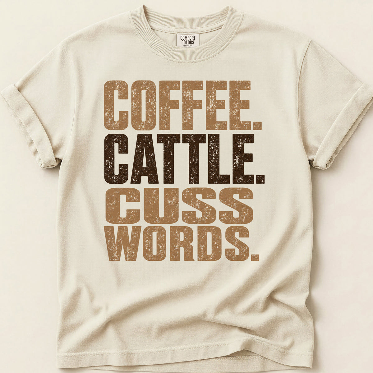 Coffee Cattle Cuss T-shirt on Ivory