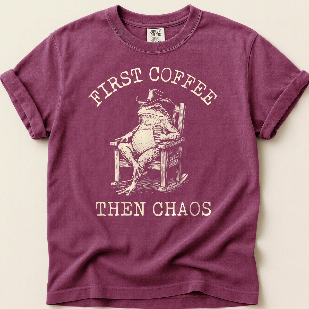 Coffee Chaos Toad T-shirt on Berry