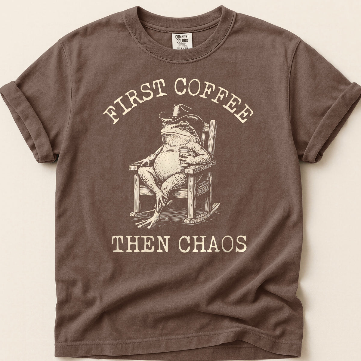 Coffee Chaos Toad T-shirt on Espresso