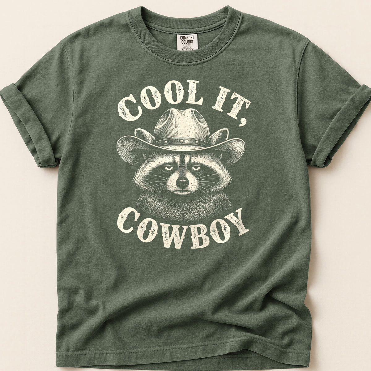 Cool It Raccoon T-shirt on Moss