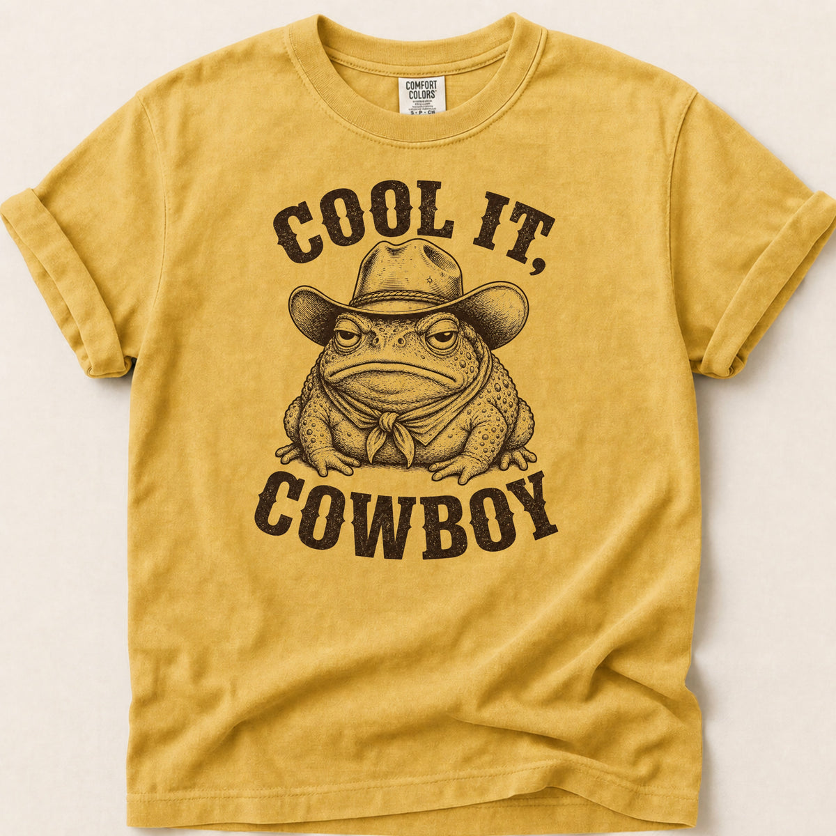 Cool It Toad T-shirt on Mustard