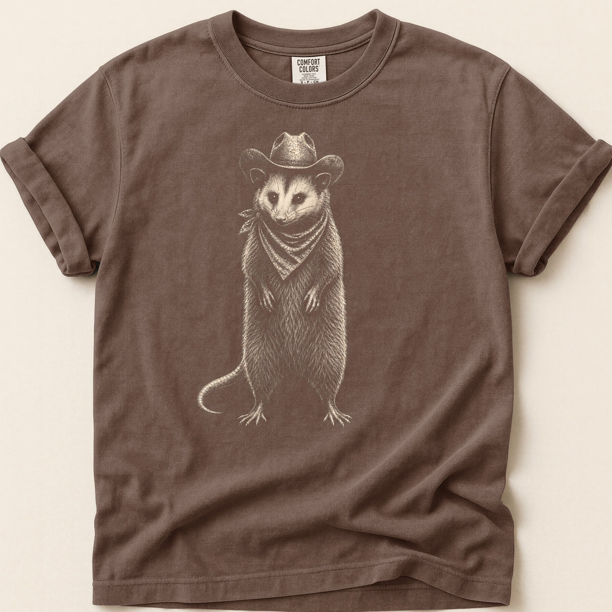Cowboy Opossum T-shirt on Espresso