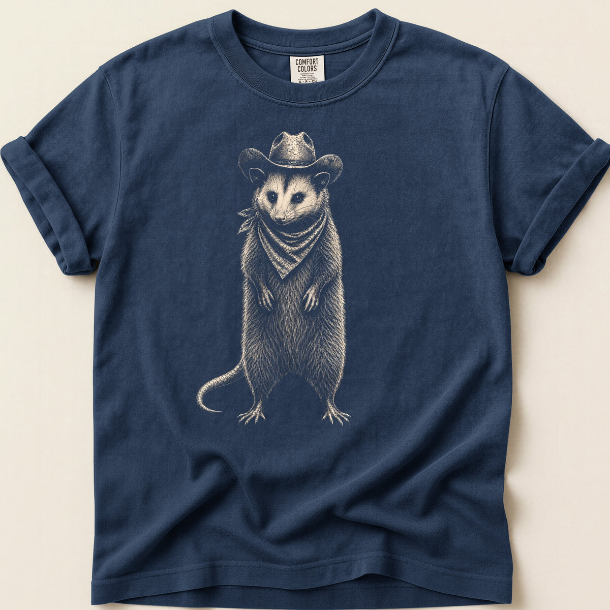 Cowboy Opossum T-shirt on Navy