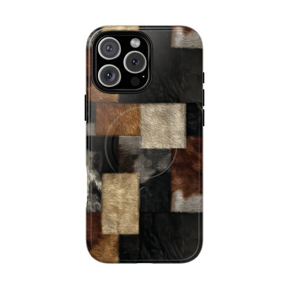 Cowhide Patchwork Magnetic Case