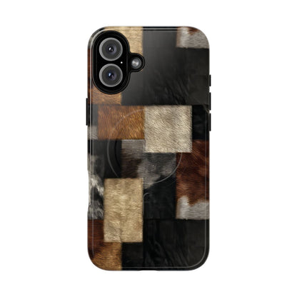 Cowhide Patchwork Magnetic Case