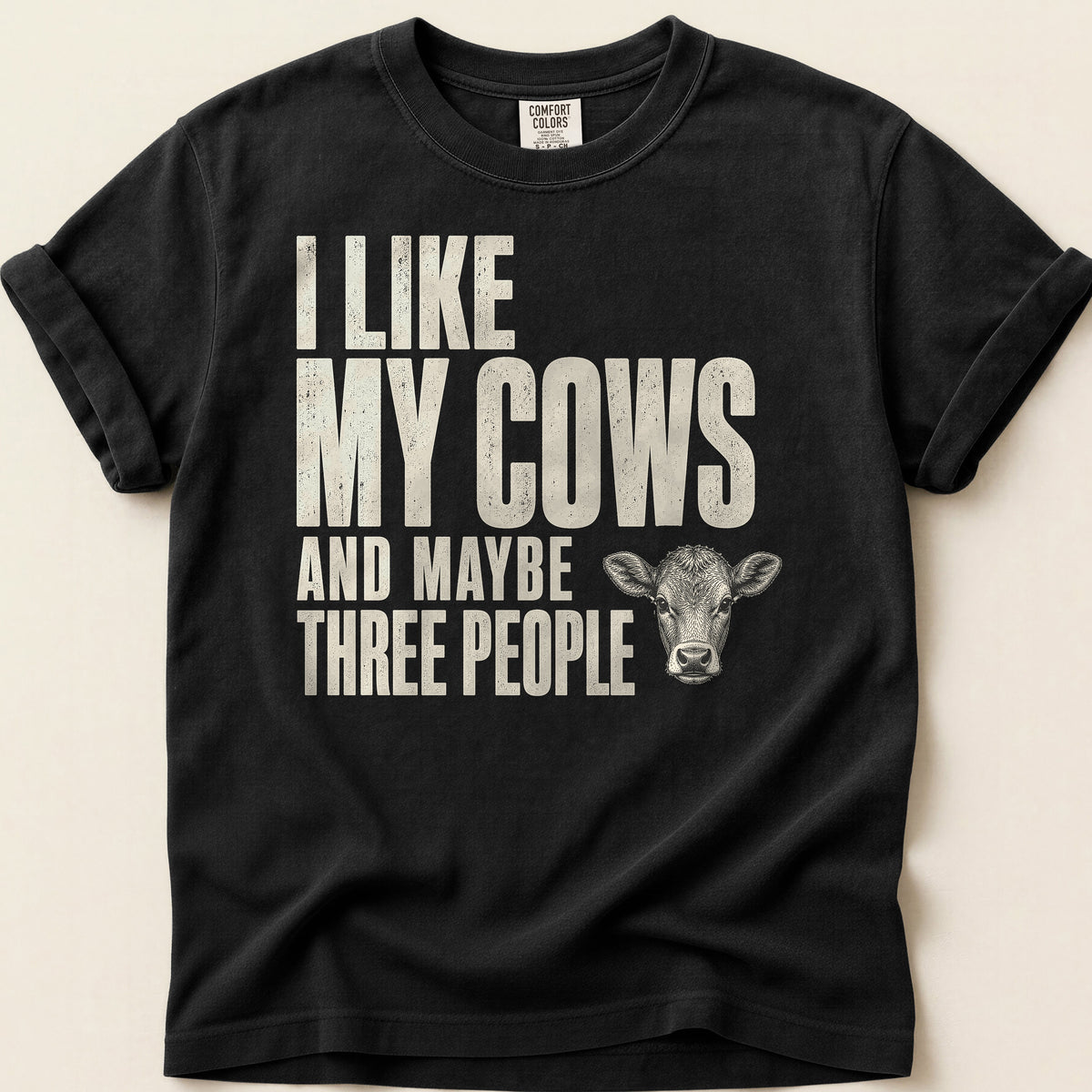 Cows And Three People T-shirt on Black