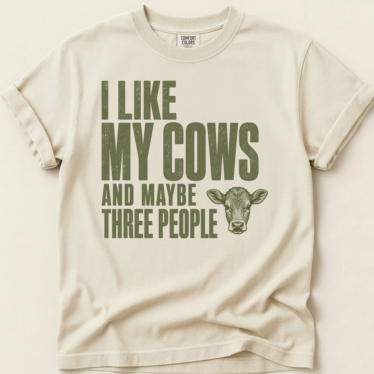 Cows And Three People T-shirt on Ivory