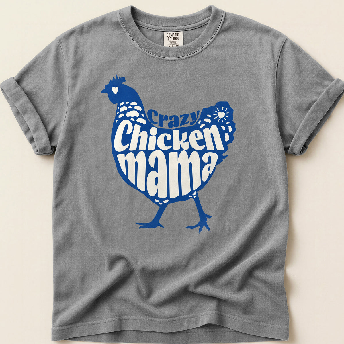 Crazy Chicken Mama T-shirt on Grey
