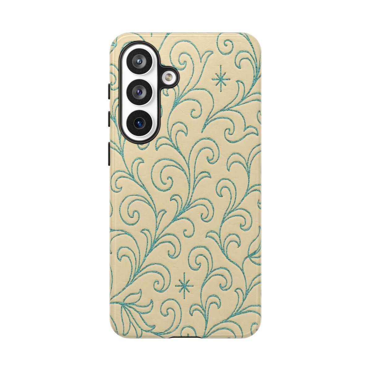 Cream + Turquoise Stitch Tough Case