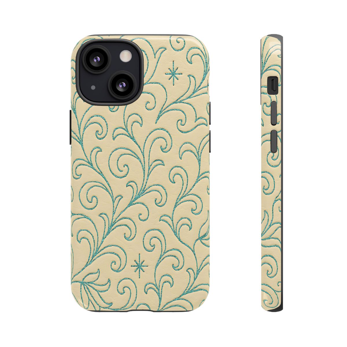 Cream + Turquoise Stitch Tough Case
