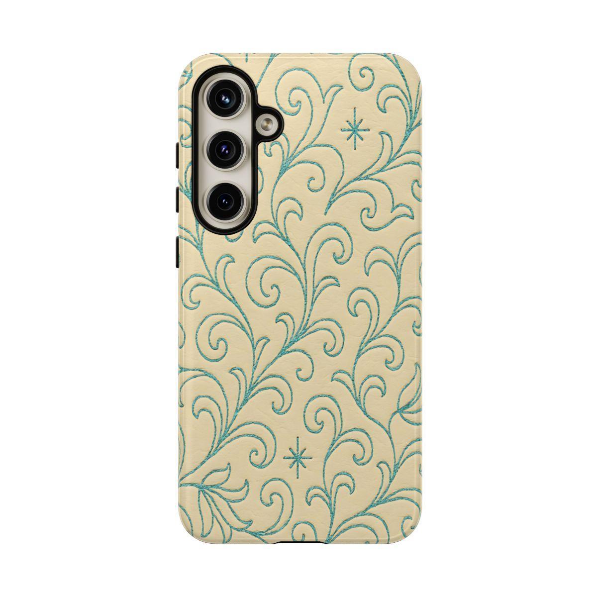 Cream + Turquoise Stitch Tough Case