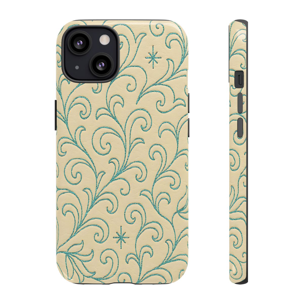 Cream + Turquoise Stitch Tough Case
