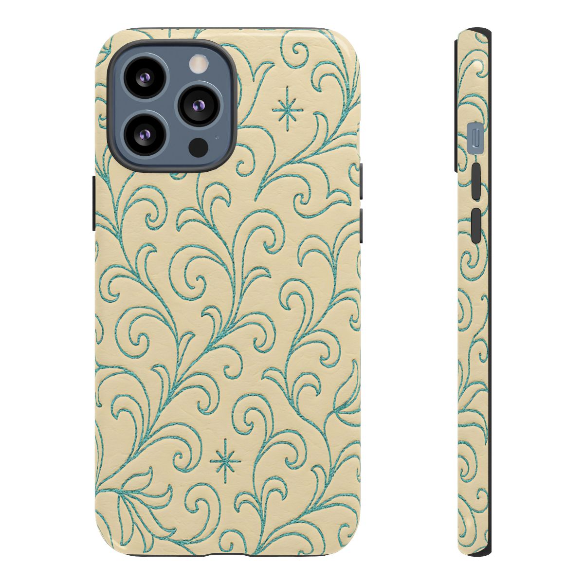 Cream + Turquoise Stitch Tough Case
