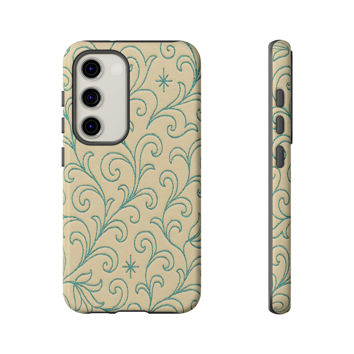 Cream + Turquoise Stitch Tough Case