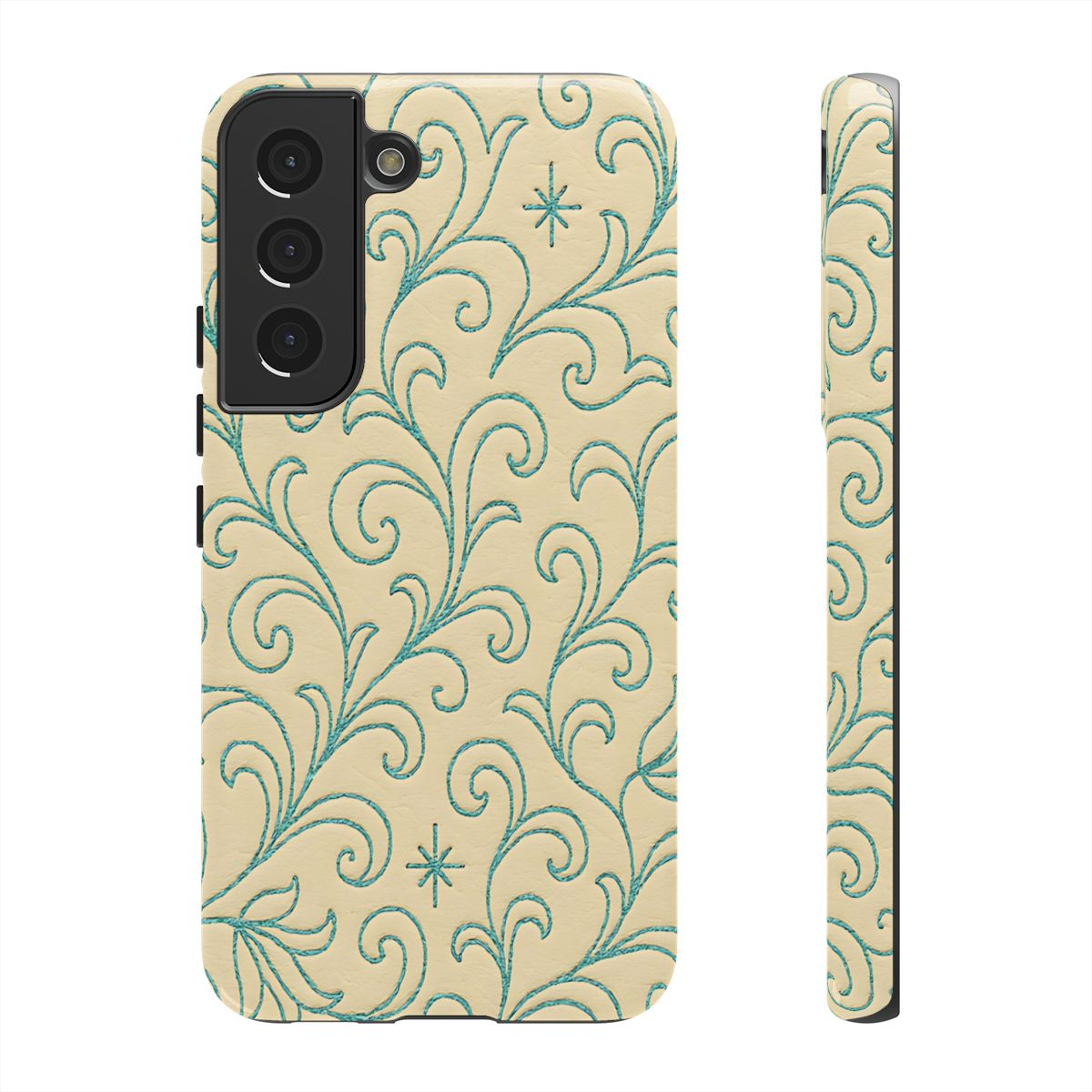 Cream + Turquoise Stitch Tough Case