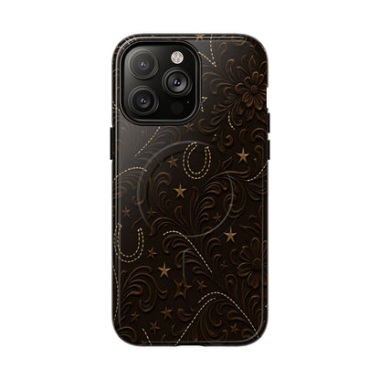 Dark Boot Stitch Horseshoe Scrolls Magnetic Case