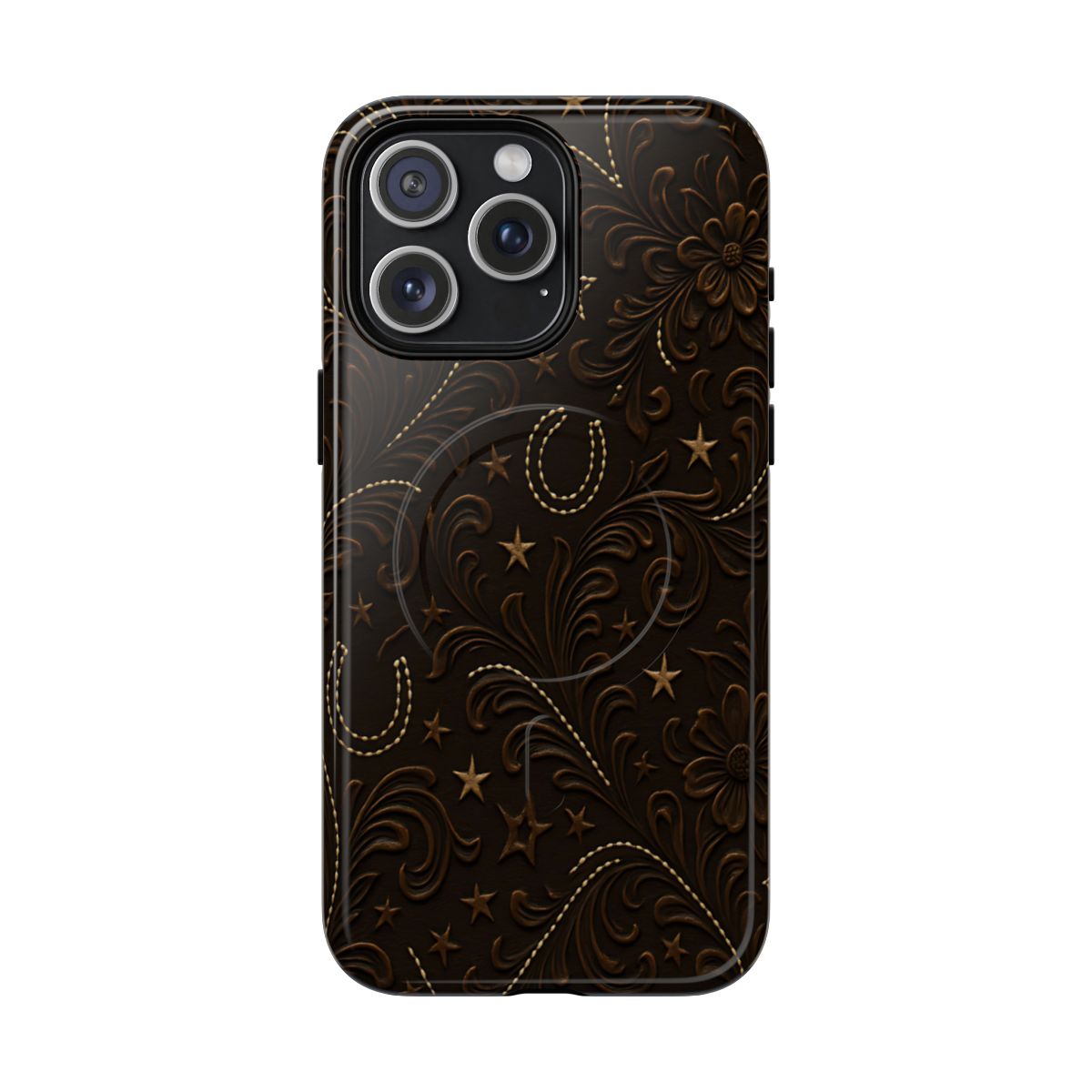Dark Boot Stitch Horseshoe Scrolls Magnetic Case