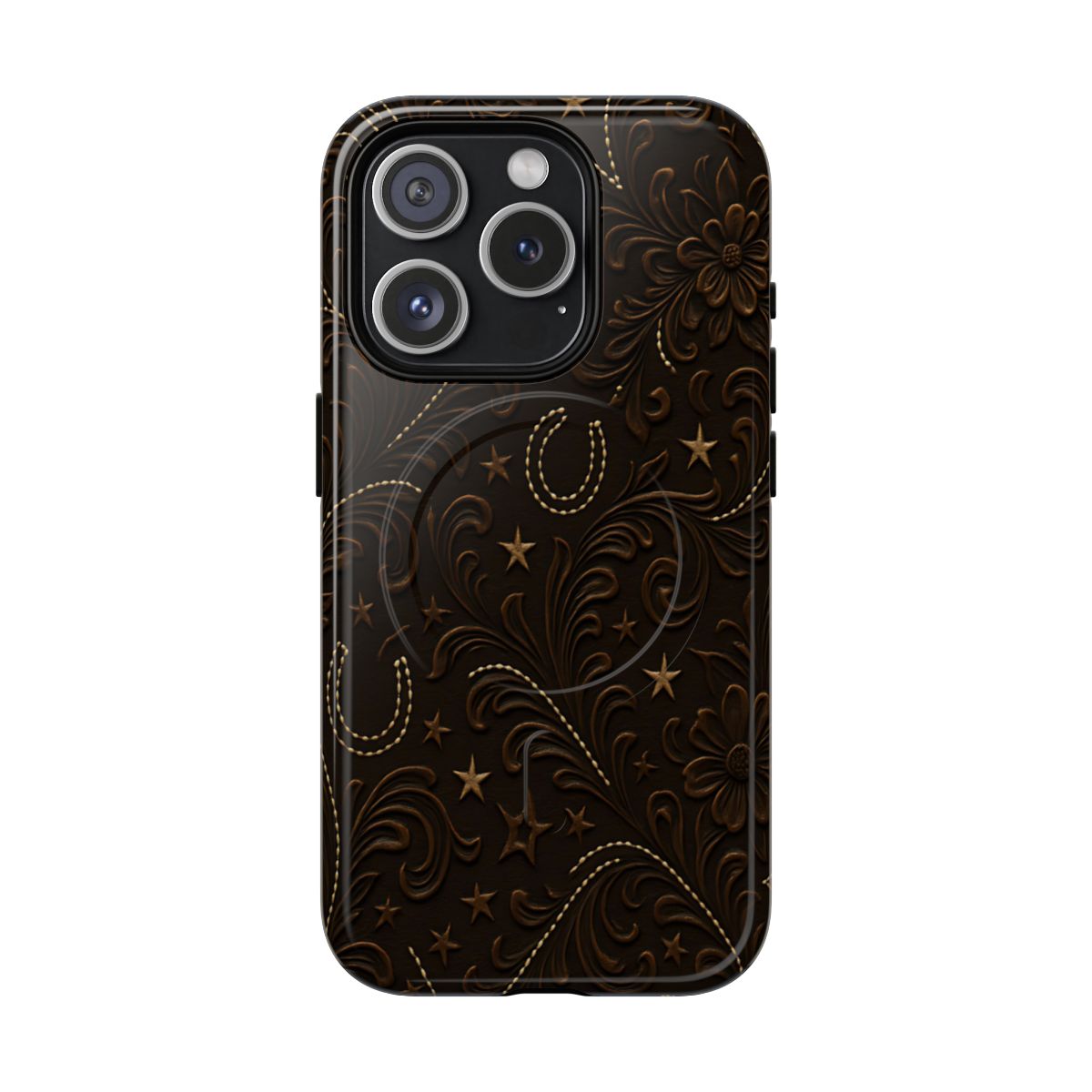 Dark Boot Stitch Horseshoe Scrolls Magnetic Case
